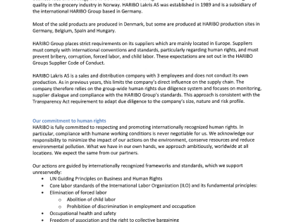 Statement in relation to the Transparancy Act