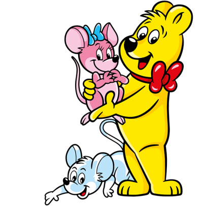 Illustration der Süße Mäuse Beutel: HARIBO Bär mit weißer und rosaner Maus