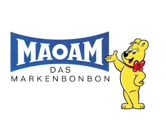 Historic MAOAM fruit chews logo and HARIBO Goldbear
