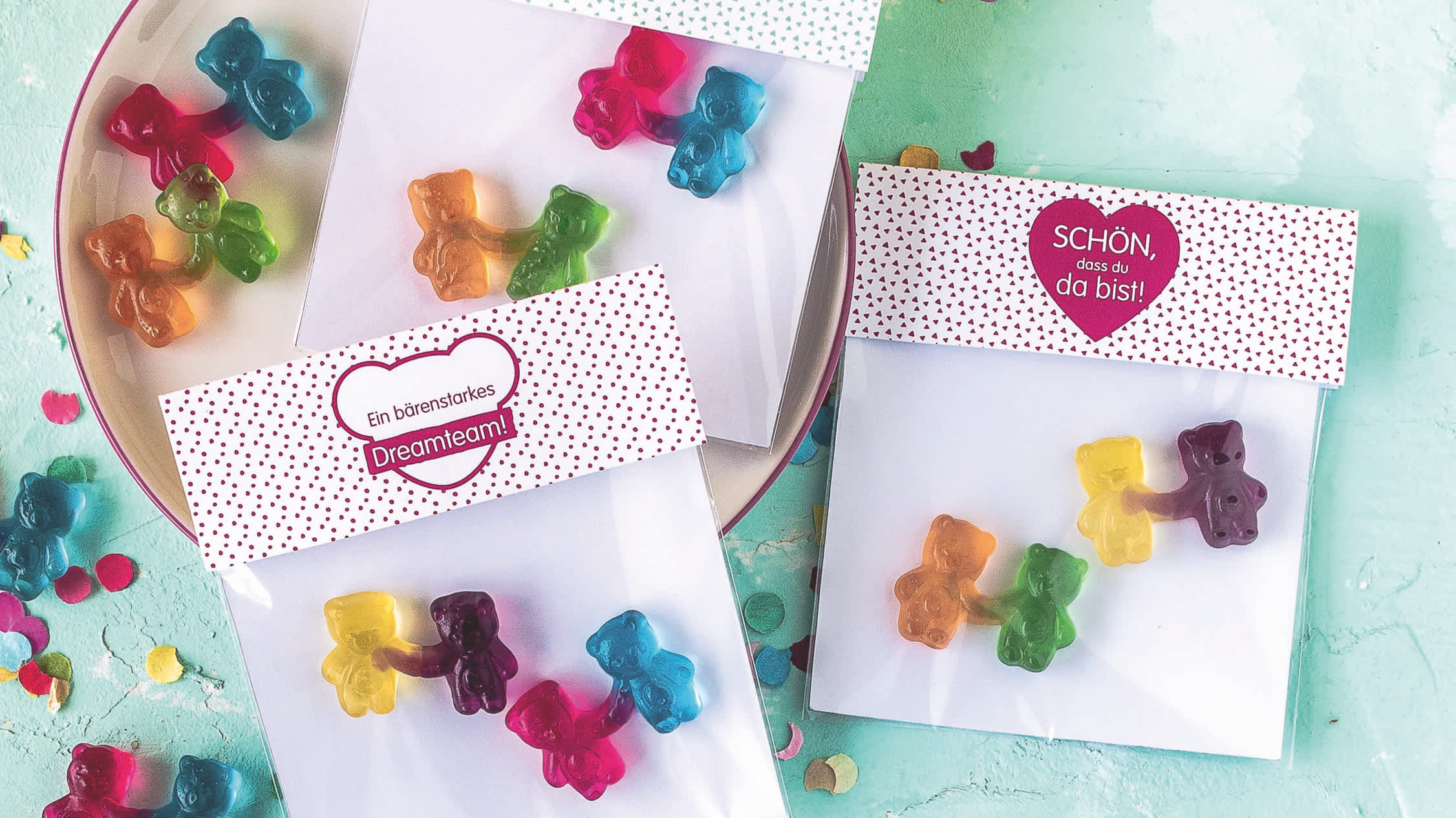 Einzelne HARIBO Bärchen-Pärchen in dekorativer Verpackung