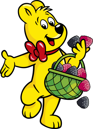 Goldbear with basket full of berries