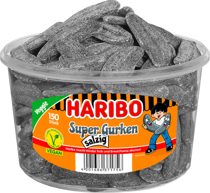 Dose mit HARIBO Super Gurken salzig