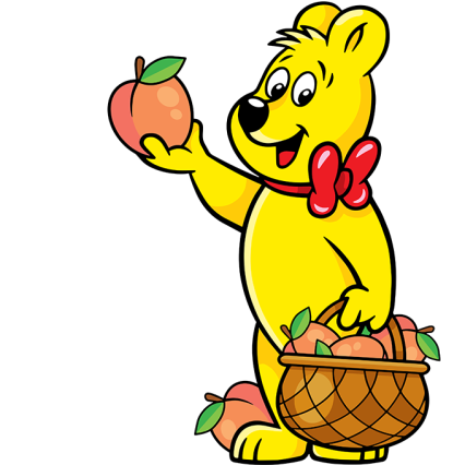Illustration Goldbear with bucket of peaches