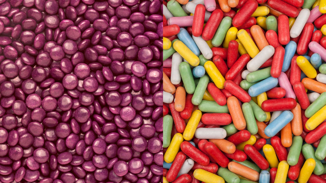 Liquorice dragées in various shapes and colours