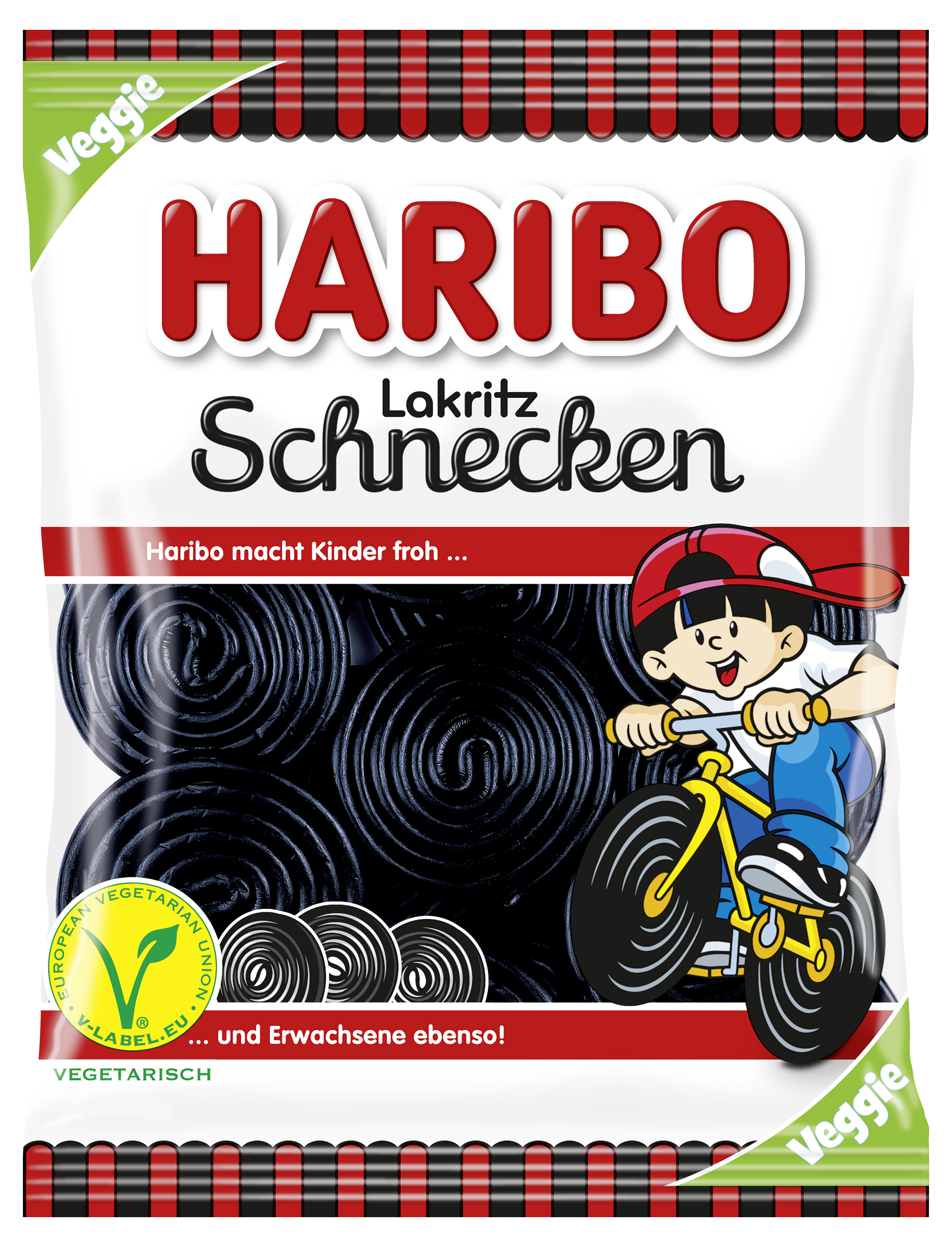 Sachet HARIBO Rouleaux de réglisse avec mention « végétarien » (200 g)