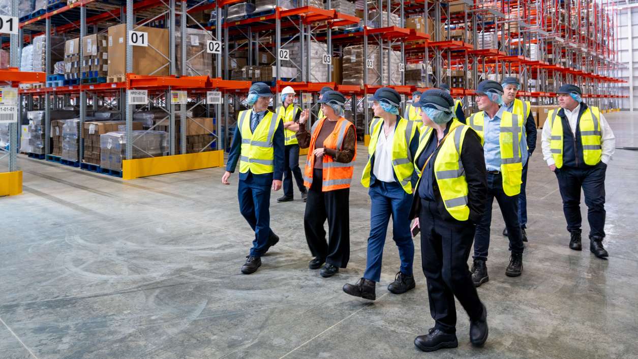 A tour being given around the new HARIBO warehouse.