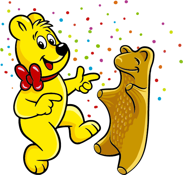 HARIBO Goldbär mit Tanzbär Produktstück und Konfetti