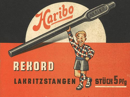 Verpackung HARIBO Lakritzstangen aus den 1950er Jahren