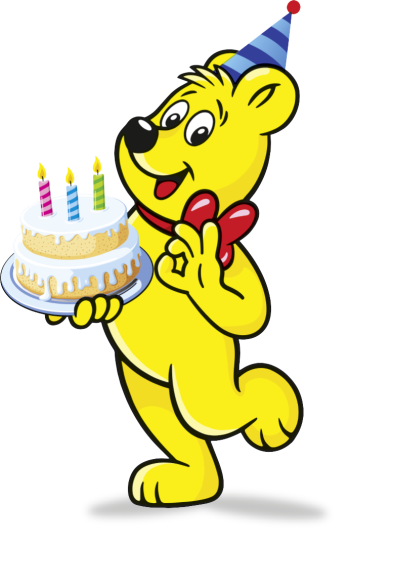HARIBO Goldbär mit Geburtstagskuchen und Partyhut