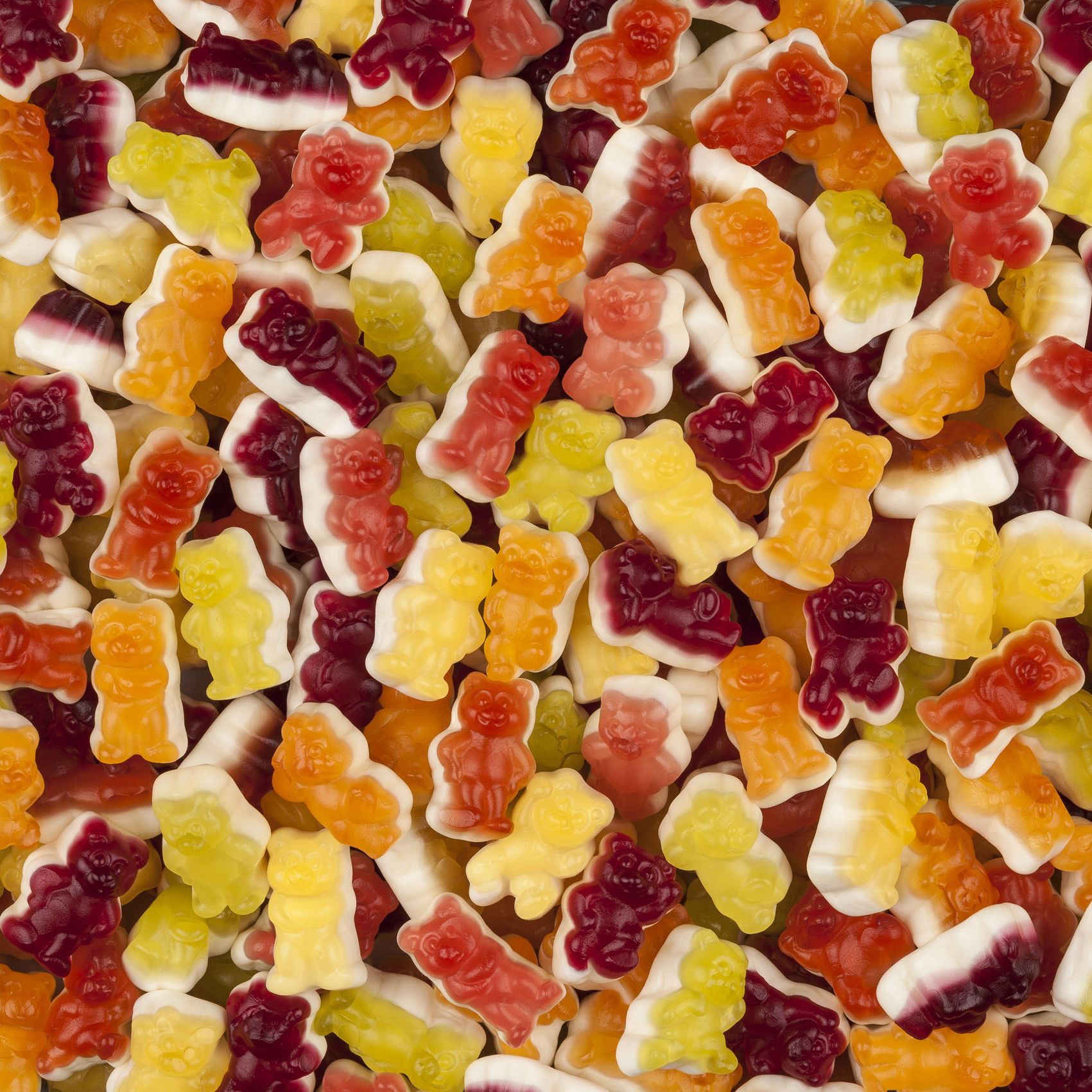 Viele bunte Milchbären auf einem Haufen