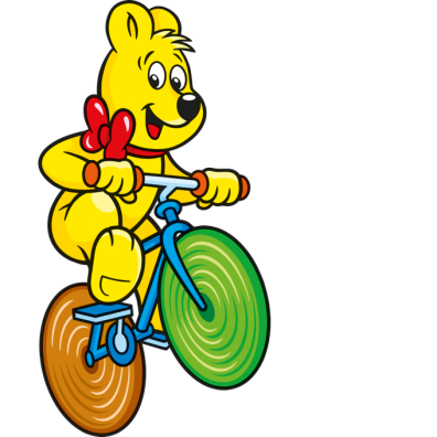 Illustration der HARIBO Bunte Schnecken Beutel HARIBO Bär auf Fahrrad
