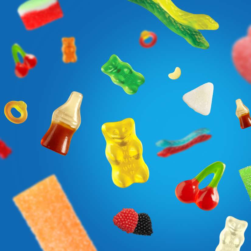 Variety of HARIBO gummi pieces