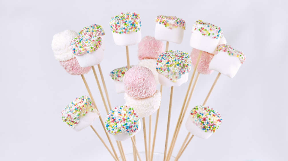Decorated marshmallows on a stick