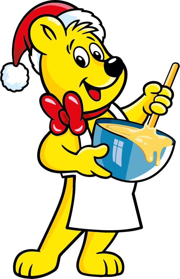 HARIBO Goldbär mit Weihnachtsmütze und Teigschüssel