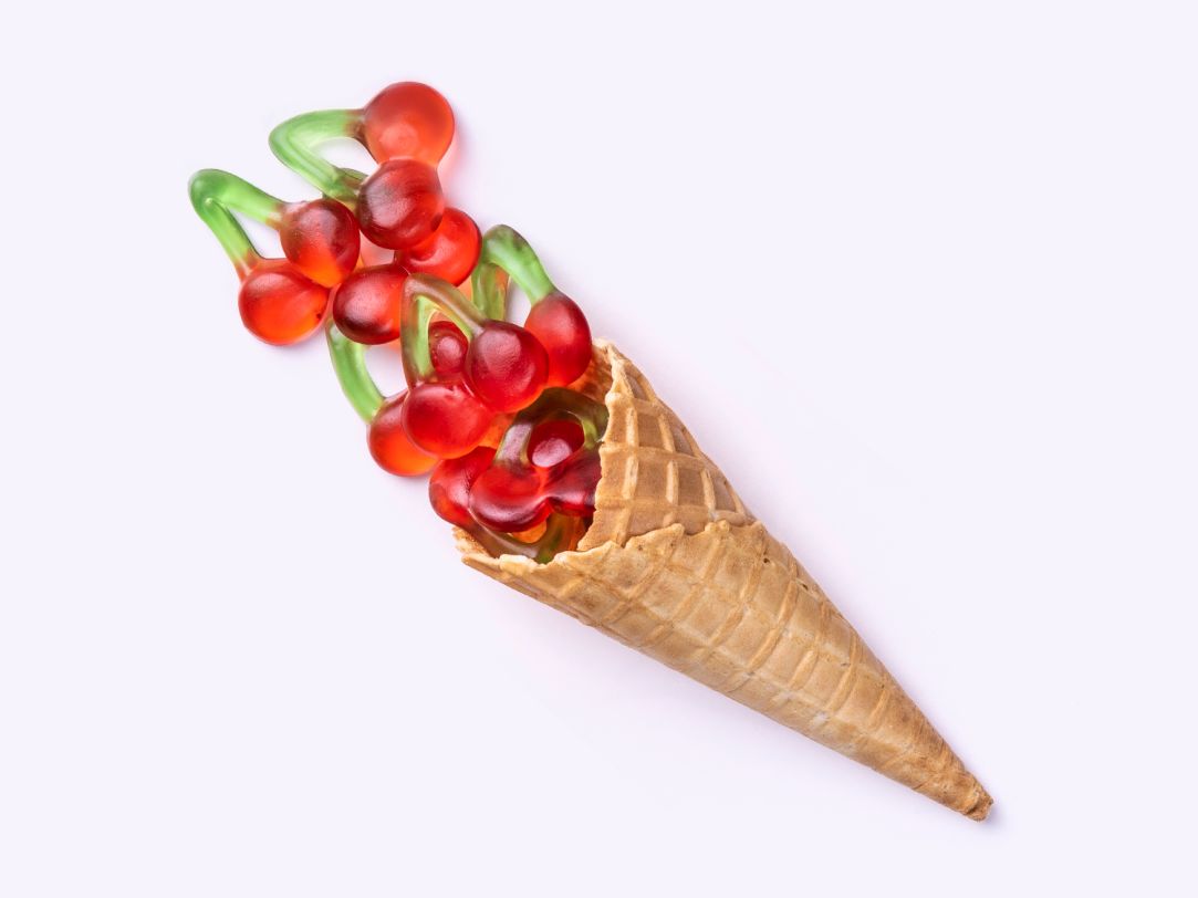 Ice cream cone filled with HARIBO Happy Cherries