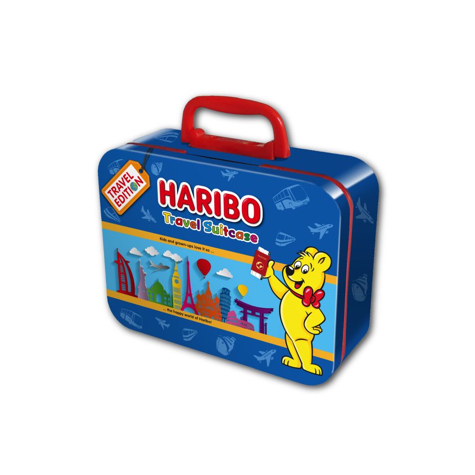 Blue suitcase with HARIBO Goldbear