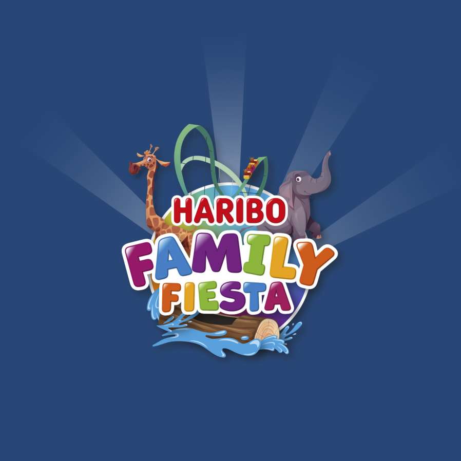 HARIBO Family Fiesta logo met blauwe achtergrond