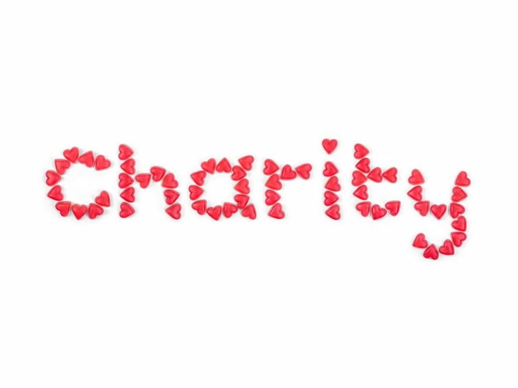 Charity spelled with hearts