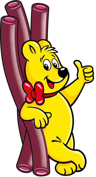 Illustration der Balla Stixx Cherry Beutel: HARIBO Bär mit Balla Stixx Stangen