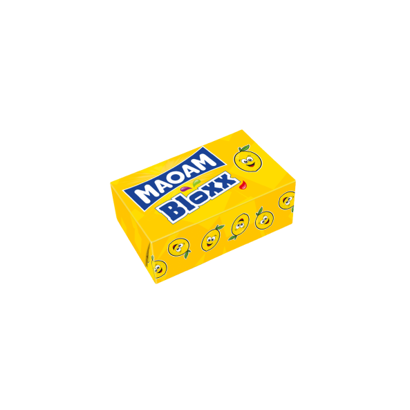 gelbe MAOAM Bloxx Packung mit illustrierten Zitronen