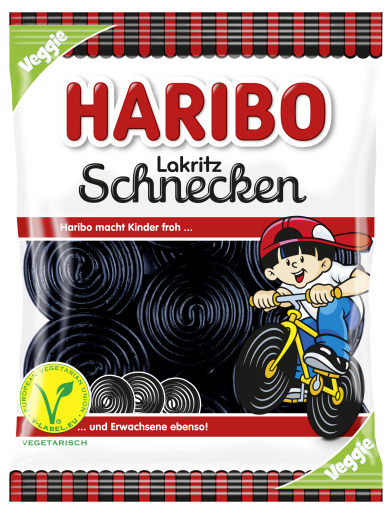 Beutel HARIBO Lakritz Schnecken mit Siegel "vegetarisch" 175g