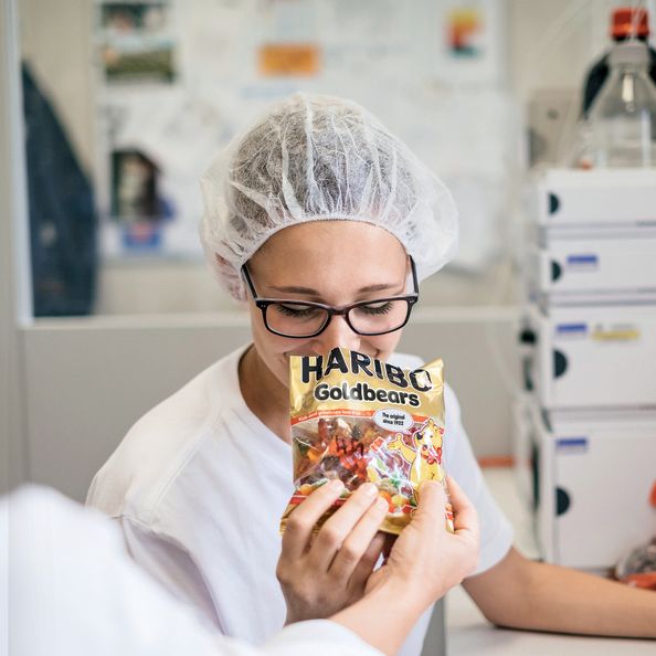 Flavour expert testing the smell of Goldbears