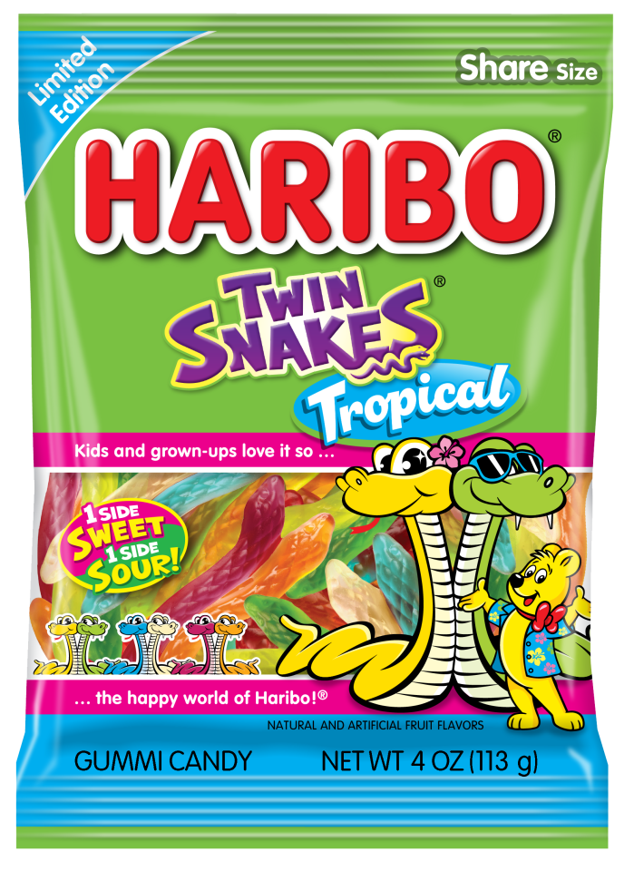 Haribo Twin Snakes Tropical 4oz FOP