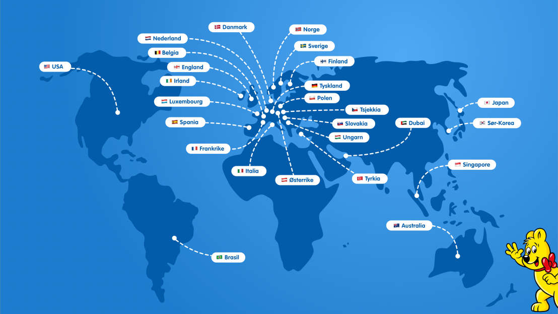 Illustrert kart med alle HARIBO-avdelinger over hele verden