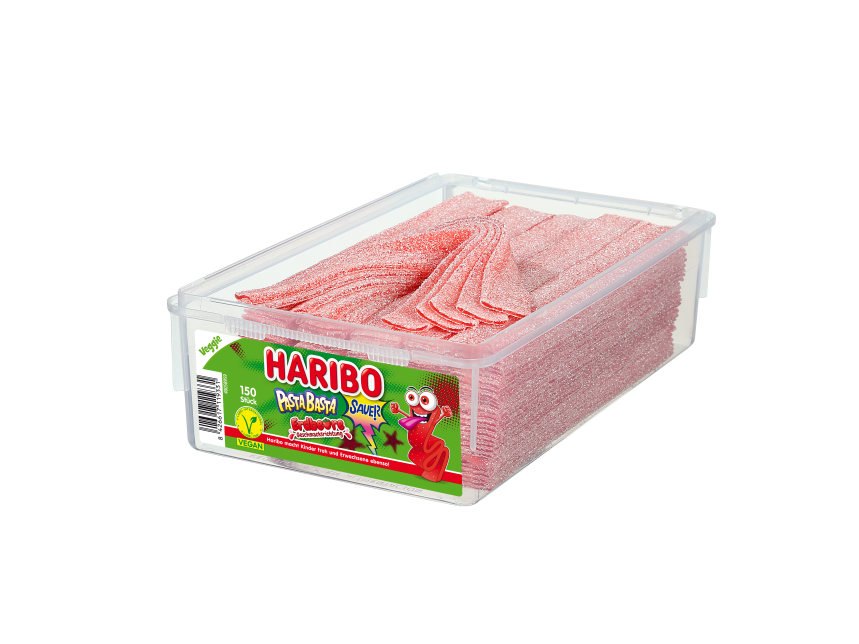 Dose HARIBO Pasta Basta Fizz Erdbeere mit Siegel "vegetarisch" (150 Stück)