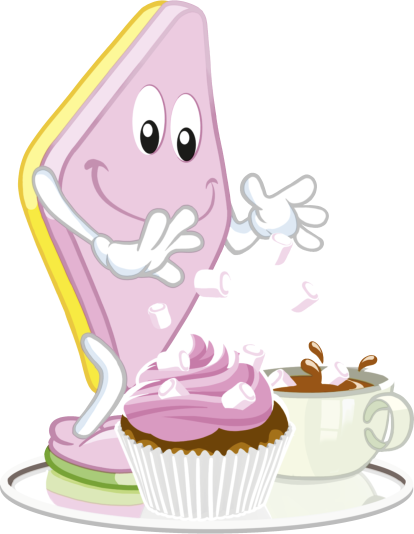 Illustration der Konfekt Schoko Edition Beutel: Chamallows Rombus dekoriert Kakaogetränk und Cupcake mit Mini Chamallows