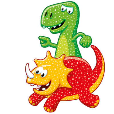 Illustration der Sauerier Dose: grüner und orange-roter Dinosaurier