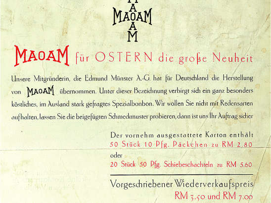 Gedruckte Verkaufsinformation zur Neuheit MAOAM von Ostern 1931