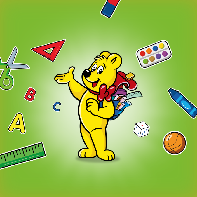 HARIBO bear illustration with school back pack