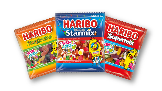 Bags of HARIBO Tangfastics, Starmix, Supermix
