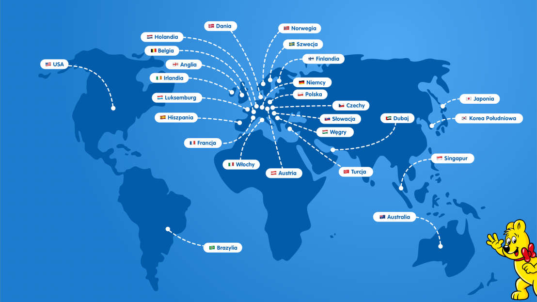 Mapa ze wszystkimi filiami HARIBO na całym świecie.