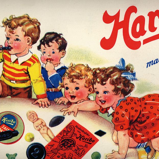Ancienne publicité de HARIBO : illustration avec des enfants qui jouent