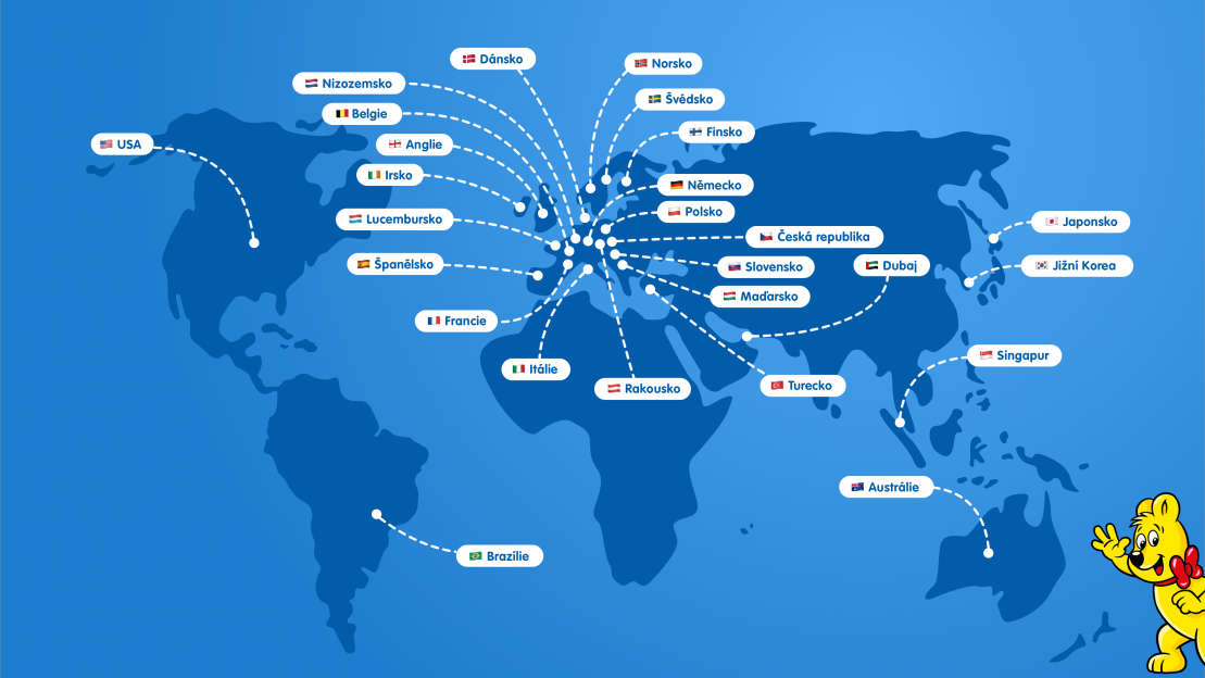 Ilustrovaná mapa se všemi pobočkami HARIBO po celém světě