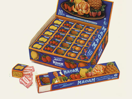 Box mit MAOAM-Packungen aus den 50ern