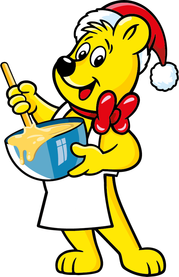 HARIBO Goldbär mit Weihnachtsmütze und Teigschüssel