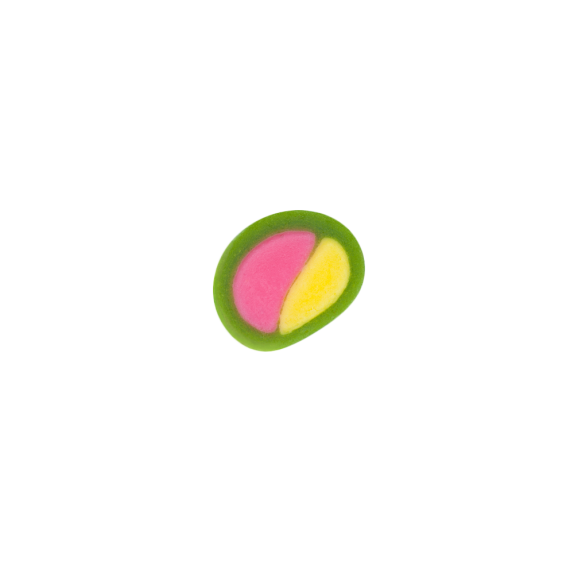 grünes Stück Pico Balla mit pink gelber Füllung