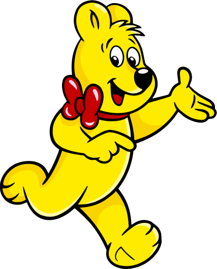 Illustration of the sour Haribo Gold Bear Bags: HARIBO Bear with eyes closed in a jump