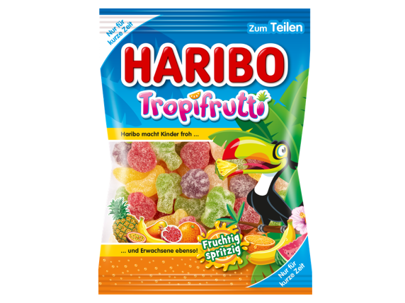 HARIBO Tropifrutti Beutel mit fruchtig-spritzigem Geschmack.