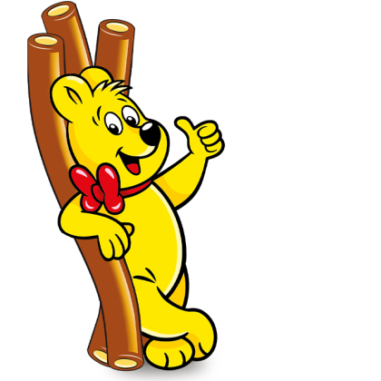Illustration der Balla Stixx Cola Beutel: HARIBO Bär mit Balla Stixx Stangen