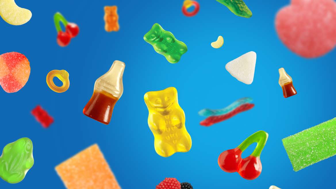 Variety of HARIBO gummi pieces