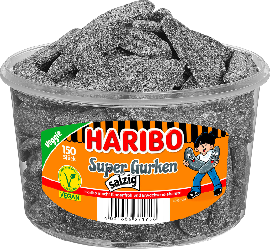 Dose mit HARIBO Super Gurken salzig