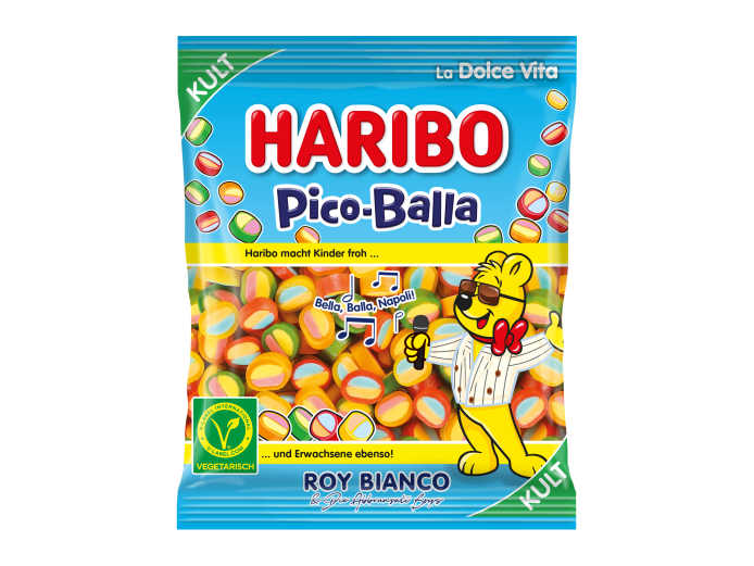 Ein Beutel der HARIBO Pico-Balla Kult-Edition im Roy-Bianco-Look