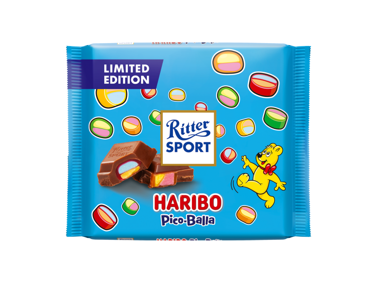 Eine Tafel der Ritter Sport Haribo Pico-Balla Schokolade