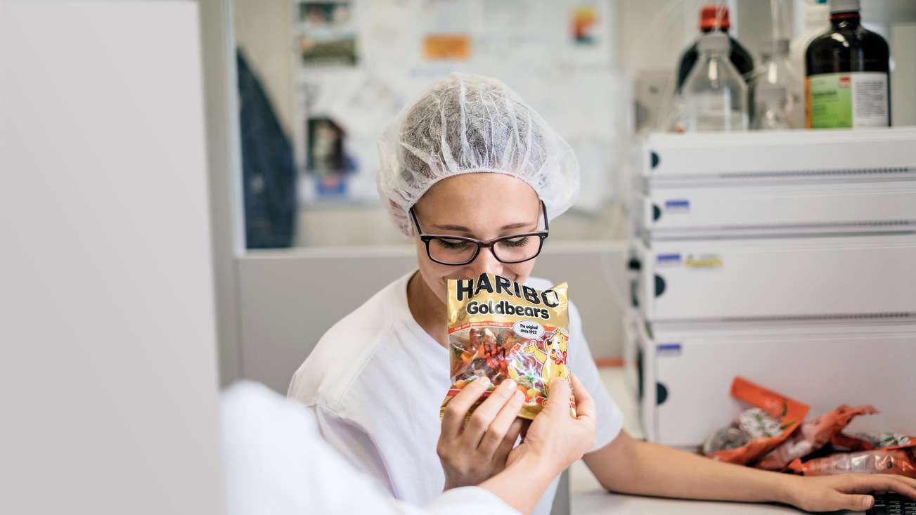 Flavour expert testing the smell of Goldbears