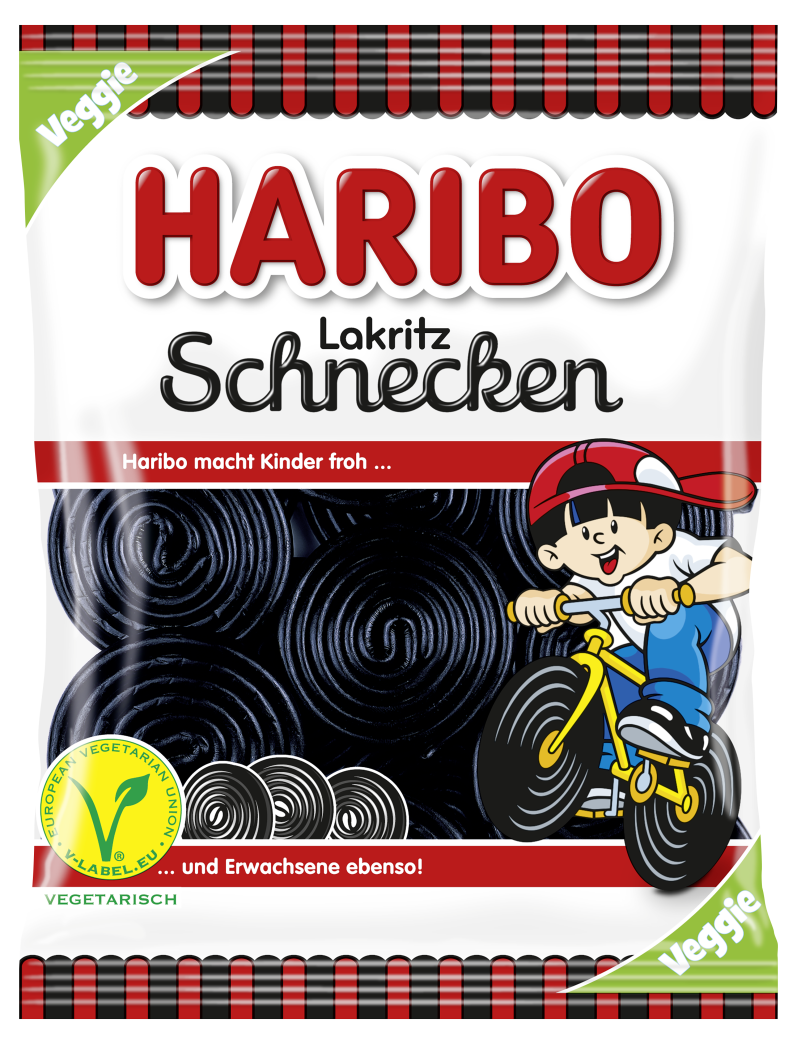 Beutel HARIBO Lakritz Schnecken mit Siegel "vegetarisch"(200g)