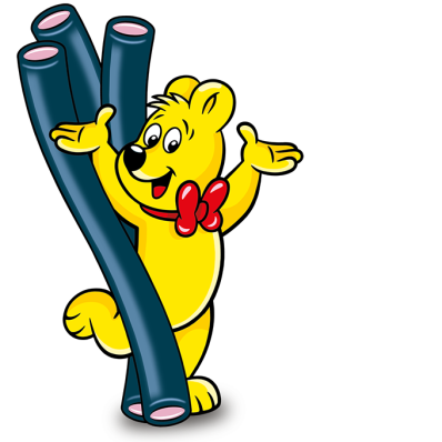 Illustration der Balla Stixx Raspberry Beutel: HARIBO Bär mit Balla Stixx Stangen